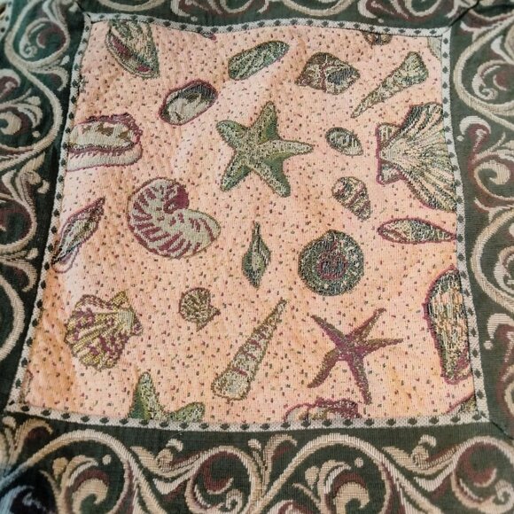 Seashell Tapestry Pillow Cover 13x13 Inches Beige Green Coastal Tropical Beachy - Picture 2 of 7